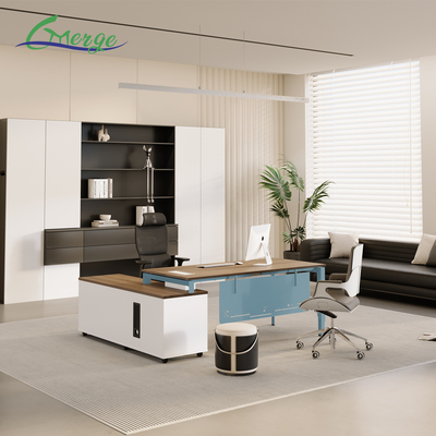 Functional Cable Management System Commercial Manager Office Desk with Wood/Steel Construction and Laminate Finish